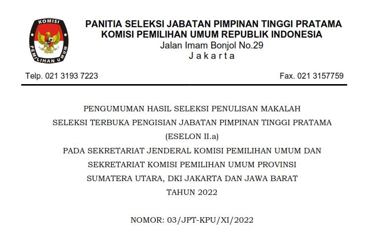 Pengumuman Hasil Seleksi Penulisan Makalah Seleksi Terbuka Pengisian